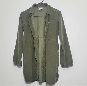 Columbia 100% cotton girls green corduroy long sleeve button up shirt dress L